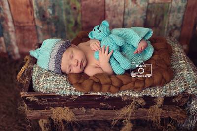 Miami birth photographer newborn baby boy mint and grey with bear