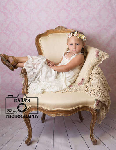 South florida child photographer couture lace dress vintage chair