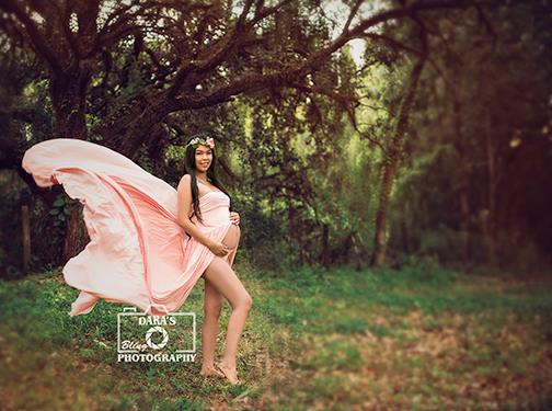 pink flowing gown sexy maternity park session Miami pregnancy photographer Dara's bling photography