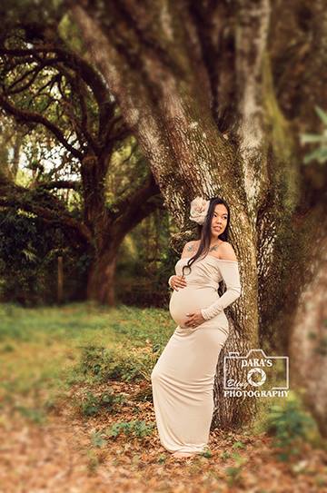 beige pregnancy tight gown coral springs park pregnancy session Dara's Bling Photography