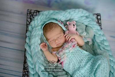 Aventura IVF newborn photographer mint and pink newborn girl with bear