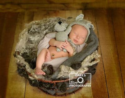 Davie birth photographer newborn baby boy dog hat stuffed dog