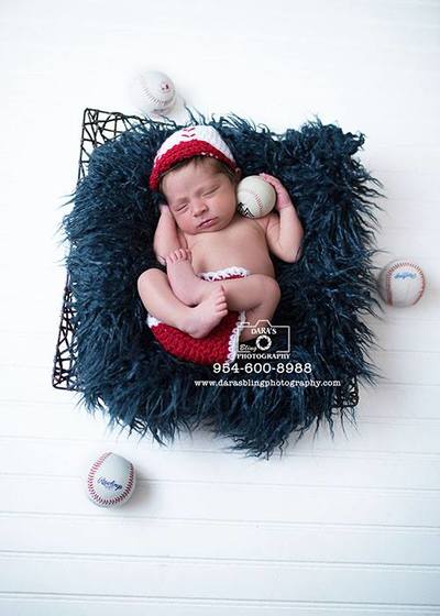 Hialeah birth photographer newborn baby boy baseball
