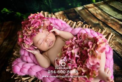 Hollywood Beach Florida newborn photographer pink flower hat and bloomers Dara's Bling Photography