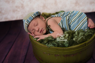 Pembroke Pines Memorial hospital newborn photographer baby boy in green bucket