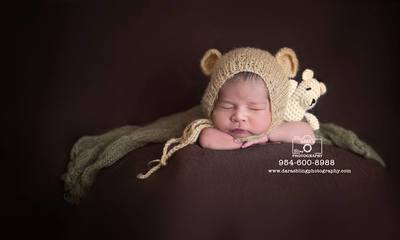 Cooper City Birth photographer newborn baby boy bear hat with bear