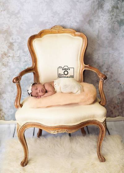 Hialeah birth photographer newborn girl on vintage chair