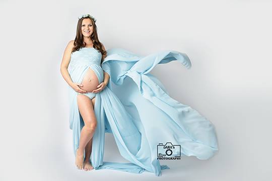 light blue flowing maternity gown pregnancy photography session Dara's bling photography coral springs photography studio