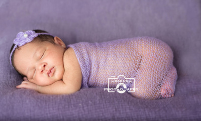 Kendall newborn photographer baby girl purple wrap and  headband
